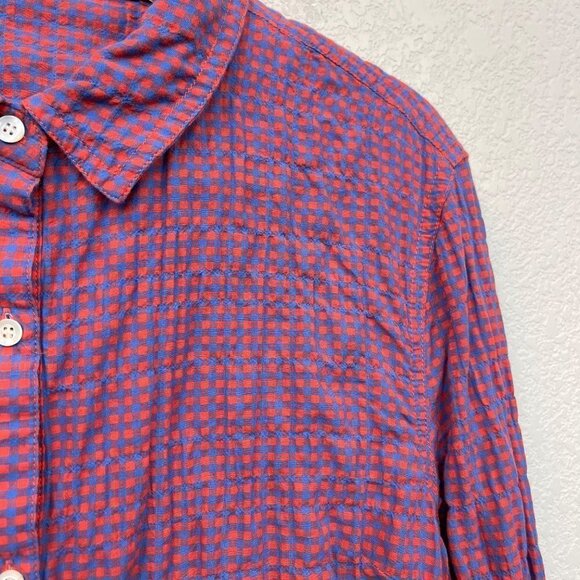 J McLaughlin Red Blue Gingham Plaid Checkered Button Up Shirt Womens size Medium - Picture 2 of 7